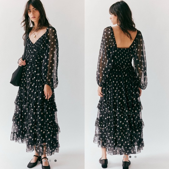 Free People Dresses & Skirts - Free People Polka Dot long sleeve Maxi Dress